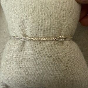 Stella & Dot Delicate Double Chain Bracelet with CZ Bar - Silver Tone